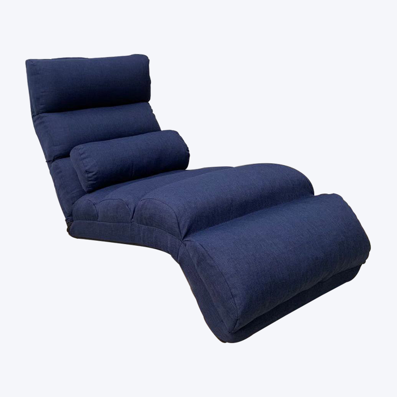 Sillón de suelo ajustable clásico simple azul oscuro con reposacabezas, almohada lumbar y reposapiés 313K