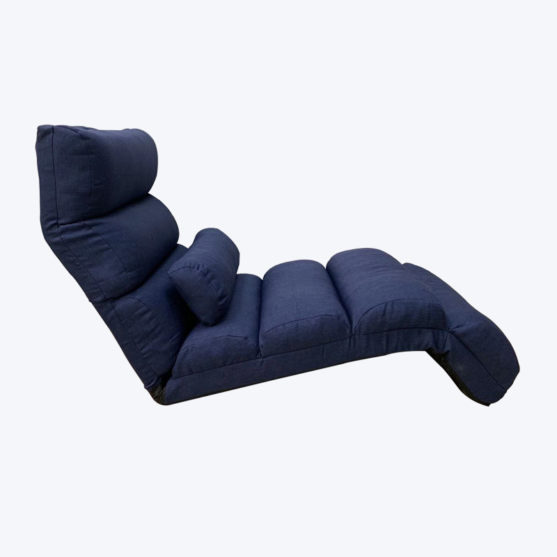 Sillón de suelo ajustable clásico simple azul oscuro con reposacabezas, almohada lumbar y reposapiés 313K