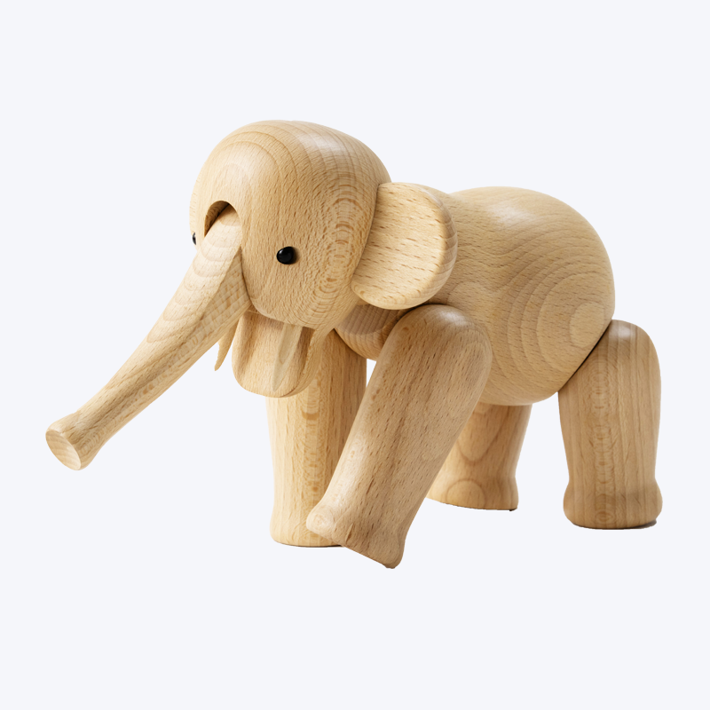 Diseño creativo artesanal adornos de elefante de madera de color madera original