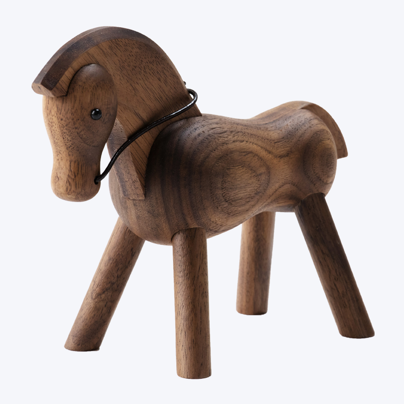 Diseño creativo artesanal adornos de caballo de madera de color marrón oscuro-S